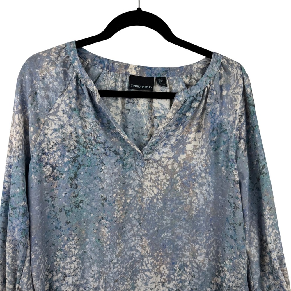 Cynthia Rowley Blouse Womens Small Blue Sheer Abstract Floral V-Neck High-Low - Picture 5 of 13